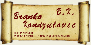 Branko Kondžulović vizit kartica